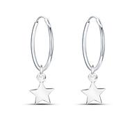 Orecchini a cerchio in argento 925 con ciondolo a forma di stella, diametro 14 mm, orecchini a cerchio per donne e ragazze
