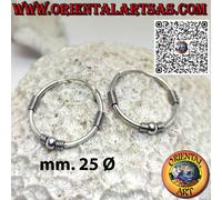 Orecchini a cerchio in argento 925‰ con sfera e 3 inserti di filo da 25 Mm di Ø