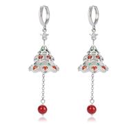 Orecchini a cerchio in argento placcato oro 14 carati con ciondolo a forma di albero di Natale 3D con catena e perle in pietra naturale rossa, bel cuore, stella, ottone, senza gemma