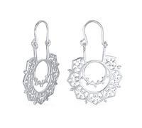 Orecchini a cerchio in argento sterling .925 con chiusura a filo a U, forma circolare mandala sanscrito tribale Bali filigrana retrò boho per donne e adolescenti.