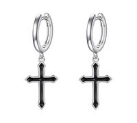 Orecchini a cerchio in argento sterling 925, con croce gotica, in argento, per donne, ragazze, ragazzi, ragazzi, ragazze, bambini, uomini e donne, MEDIUM, Argento sterling, No