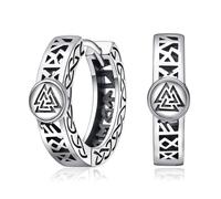 Orecchini a cerchio in argento Sterling 925 con rune vichinghe norrene, orecchini a cerchio con nodo celtico, per uomini e donne, ipoallergenici, robusti, punk, gioielli regalo, Piccolo, Argento