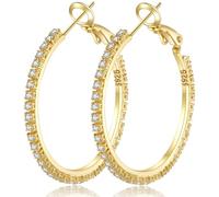 Orecchini a cerchio in argento Sterling 925 con strass grandi e grandi orecchini a cerchio da donna 30/40/50/60/70 mm con zirconia cubica scintillante