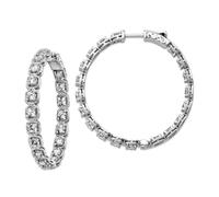 Orecchini a cerchio in argento Sterling 925 lucido con chiusura di sicurezza placcata al rodio con zirconia cubica, orecchini a cerchio dentro e fuori 40,5 x 40 mm di larghezza, 5 mm di spessore