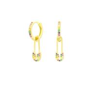 Orecchini a cerchio in argento sterling 925 placcato oro con cerchi da 12 mm e ciondoli a clip con zirconi cubici colorati.