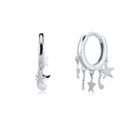 Orecchini a cerchio in argento Sterling S925 con stelle di luna per donna anniversario gioielli, Silber, Argento sterling, Nessuna pietra preziosa