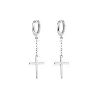 Orecchini a cerchio in argento Sterling S925 lucidato, con crocifisso, orecchini religiosi per uomini, donne e ragazze, LSE316, in argento Sterling e zirconia cubica