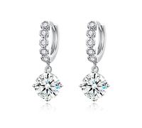 Orecchini a cerchio in moissanite da donna con taglio ideale, 2 - 6 CT in argento Sterling 925 con diamanti simulati, con certificato di autenticità, 2CT, Argento sterling, Moissanite