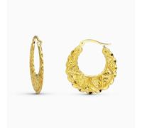 Orecchini a cerchio in oro 18k, 25 mm, con dettagli intagliati e piatti