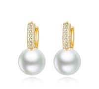 Orecchini a cerchio in oro con zirconi cubici e perle, anallergici, perfetti per donne e ragazze: un paio di orecchini di perle placcati in oro che non possono mancare nel tuo guardaroba.