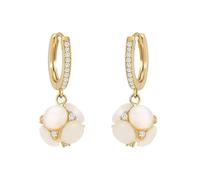 Orecchini a cerchio in oro con zirconia cubica occhio di gatto, con perle e accenti di zirconia cubica