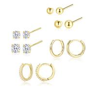 Orecchini a cerchio in oro da donna, 6 paia di orecchini a cerchio in ipoallergenici argento 925 placcati oro 14k piccoli orecchini a cerchio Huggies per donne uomini ragazze