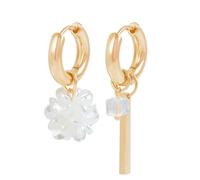 Orecchini a cerchio in oro da donna, asimmetrici con fiore bianco e barra, orecchini pendenti con nappe di cristallo non corrispondenti, gioielli minimalisti da indossare tutti i giorni