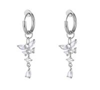 Orecchini a cerchio in oro da donna in acciaio inox con farfalla a cuore con zirconia cubica per gioielli di laurea, Papillon d'argent, Acciaio inossidabile, Zirconia cubica