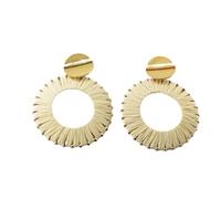 Orecchini a cerchio in rafia intrecciata a mano, in stile bohémien, con dettagli in oro 18 carati, orecchini pendenti rotondi tropicali minimalisti