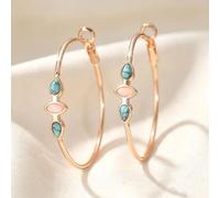 Orecchini a cerchio in rame retrò fatti a mano, color oro rosa, orecchini bohémien con turchese sintetico e pietra di luna, per donne, decorazione quotidiana con scatola portagioie
