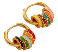 Orecchini a cerchio in stile retrò opaco smaltato con cerchi arcobaleno e perle accenti, design elegante