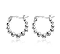 Orecchini a cerchio in titanio ovale grande/piccolo, da donna, in filigrana, con perline, catenina, orecchini a cerchio con orecchini a cerchio in puro titanio, placcati in oro bianco, leggeri, alla