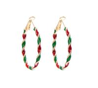 Orecchini a cerchio intrecciati a forma di bastoncino di zucchero, smaltati di colore rosso e verde, ornamenti natalizi da donna, ipoallergenici, idea regalo per feste di Natale, Medio, Metallo