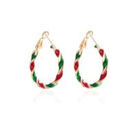 Orecchini a cerchio intrecciati a forma di bastoncino di zucchero, smaltati di colore rosso e verde, ornamenti natalizi da donna, ipoallergenici, idea regalo per feste di Natale, Medio, Metallo