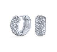 5 Cinque File Pave Cubic Zirconia Cz Wide Huggie Hoop Orecchini Per Le Donne .925 Sterling Silver