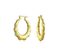 Orecchini a cerchio medi in bambù cavo leggero per donne placcati in oro 18K in ottone per donne e adolescenti diametro 1,25 pollici