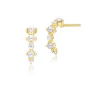 Orecchini A Cerchio Mezza Eternità In Perle E Diamanti In Oro Giallo 9 Carati