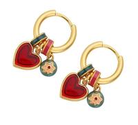 Orecchini a cerchio moderni a doppio cuore con dettagli a olio, design leggero, delicati sulla pelle, gioielli minimalisti a forma di cuore, look a strati