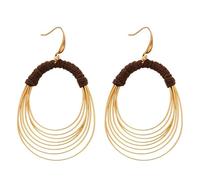 Orecchini a cerchio multistrato in oro con accento avvolto in tessuto, orecchini pendenti geometrici audaci per donne, gioielli minimalisti bohémien