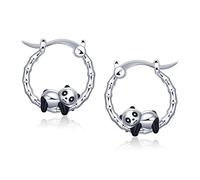 Orecchini a Cerchio Panda per bambine - Qings Argento Sterling 925 Piccoli Orecchino CerchiI Ipoallergenici Animali Carinni Huggie per Donna Ragazze