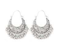 Orecchini a cerchio pendenti a forma di luna crescente in filigrana con perline e nappa, per donne e ragazze, bohémien, vintage, a forma di U, leggeri, ipoallergenici, alla moda, gioielli