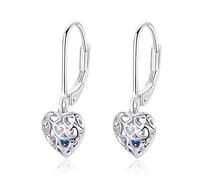 Orecchini a cerchio pendenti cuori in argento Sterling 925, cristalli bule, chiusura monachella, per donne e ragazze