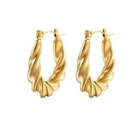 Orecchini a cerchio per cartilagine da donna, orecchini a cerchio in argento a forma di U intrecciati per zia festa del papà, gioielli moderni, 27x21MM, Acciaio inossidabile, Nessuna pietra preziosa