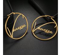 Orecchini a cerchio personalizzati con nome per donna e ragazza, 50mm, in acciaio inossidabile, gioiello personalizzato per il compleanno della mamma, regalo chic autunnale, romantico e delicato, rega