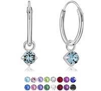Orecchini a Cerchio Piccoli Argento 925 con Pendenti Rotondi di Cristallo Punto Luce 3 mm - Orecchini Azzurri Acquamarina - Cerchietti Argento 925 con Punti Luce - Spessore 1.2 mm - Diametro 12 mm