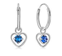 Orecchini a Cerchio Piccoli Argento 925 - Orecchini Pendenti Blu a Forma di Cuore con Cristalli Rotondi - Spessore : 1.5 mm - Diametro: 14 mm - Colore: Blue Zaffiro