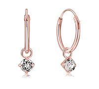 Orecchini a Cerchio Piccoli Argento 925 Placcati Oro Rosa 18K con Brillanti Punto Luce - Orecchini Pendenti con Brillantini 3 mm - Spessore : 1.2 mm - Diametro: 12 mm