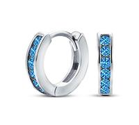 Orecchini a cerchio piccoli con canali di zirconia cubica blu di Londra per donne con topazio simulato (argento 925)