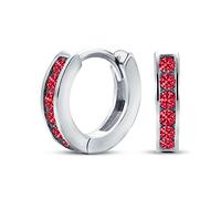 Orecchini a cerchio piccoli con canali di zirconia cubica rossa per le donne, rubino simulato, argento 925