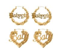 Orecchini a cerchio placcati in bambù, grande design rotondo a forma di cuore, stile ghetto anni '80/90, audaci hip hop, gioielli da donna, 1, Metallo, Nessuna pietra preziosa