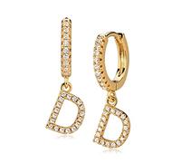 Orecchini a cerchio placcati in oro 14 carati, con zirconia cubica e intarsio con lettera dell'alfabeto, pendente a goccia, orecchini a cerchio delicati, Ottone placcato oro, Zirconia cubica