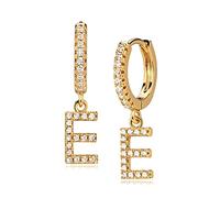 Orecchini a cerchio placcati in oro 14 carati, con zirconia cubica e intarsio con lettera dell'alfabeto, pendente a goccia, orecchini a cerchio delicati, Ottone placcato oro, Zirconia cubica