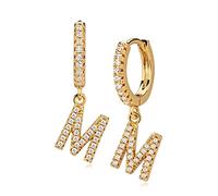 Orecchini a cerchio placcati in oro 14 carati, con zirconia cubica e intarsio con lettera dell'alfabeto, pendente a goccia, orecchini a cerchio delicati, Ottone placcato oro, Zirconia cubica