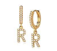Orecchini a cerchio placcati in oro 14 carati, con zirconia cubica e intarsio con lettera dell'alfabeto, pendente a goccia, orecchini a cerchio delicati, Ottone placcato oro, Zirconia cubica