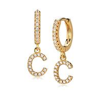 Orecchini a cerchio placcati in oro 14 carati, con zirconia cubica e intarsio con lettera dell'alfabeto, pendente a goccia, orecchini a cerchio delicati, Ottone placcato oro, Zirconia cubica