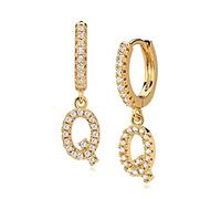 Orecchini a cerchio placcati in oro 14 carati, con zirconia cubica e intarsio con lettera dell'alfabeto, pendente a goccia, orecchini a cerchio delicati, Ottone placcato oro, Zirconia cubica