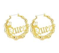 Orecchini a cerchio "Queen" in bambù placcato oro da donna, orecchini a cerchio con scritta a corona e lettere, gioielli in grande empowerment per regalo di compleanno/anniversario
