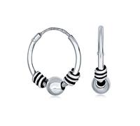 Orecchini A Cerchio Senza Fine Tribali Balinesi Con Perle A Sfera Tribali Bohémien Boho Per Donne In Argento Sterling .925 Diametro Di 0,70 Pollici