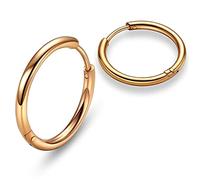 Orecchini a cerchio sleeper continui con cerniera di AZARIO London - Gioielleria per piercing, in acciaio chirurgico 316L e nero anodizzato, oro, oro rosa - Misure 8G (3 mm), 10G (2,5 mm), 12G (2 mm