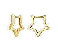 Orecchini a Cerchio Stelle Donna Ragazze - Qings Argento Sterling 925 Piccoli Star Geometrico ipoallergenici Orecchino Oro a Forma di Stella Regalo di Gioielli